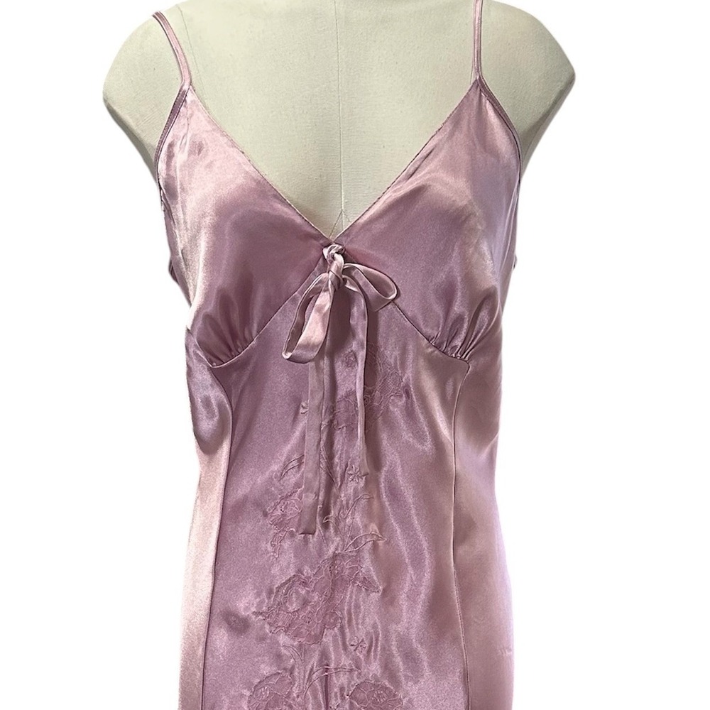 Jones New York Nightgown Womens Large Pink Satin Floral Embroidered Slip Dress - Picture 4 of 13